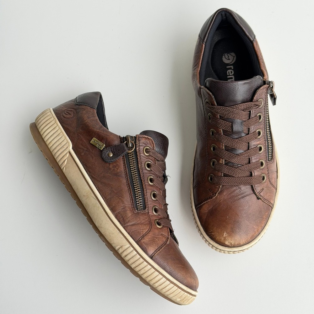 Remonte Maditta Leather Sneakers Womens 38 | 7.5 Brown Side Zip Comfort Classic
